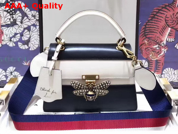 Gucci Queen Margaret Leather Top Handle Bag Black and White Leather Replica