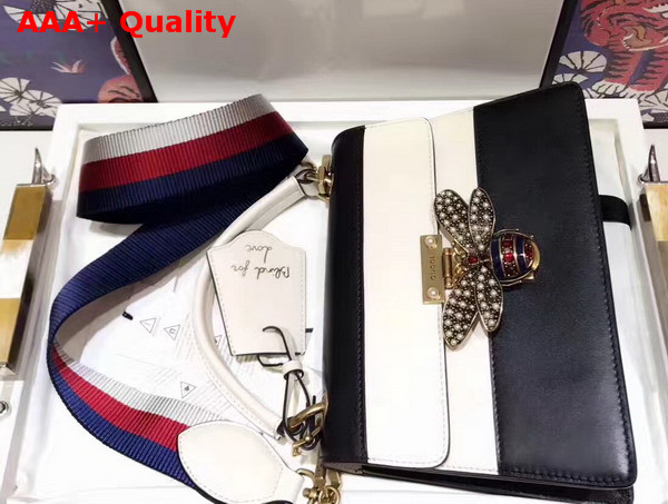 Gucci Queen Margaret Leather Top Handle Bag Black and White Leather Replica