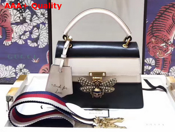 Gucci Queen Margaret Leather Top Handle Bag Black and White Leather Replica