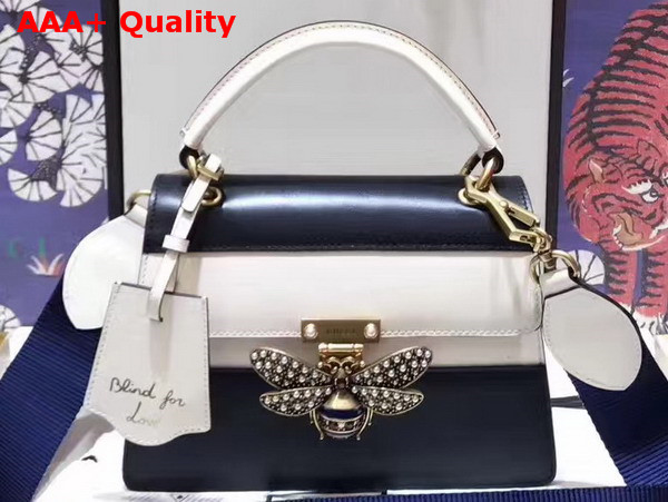 Gucci Queen Margaret Leather Top Handle Bag Black and White Leather Replica