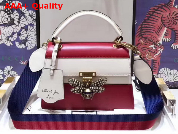 Gucci Queen Margaret Leather Top Handle Bag Red and White Leather Replica