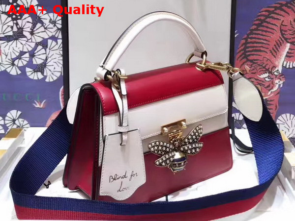 Gucci Queen Margaret Leather Top Handle Bag Red and White Leather Replica