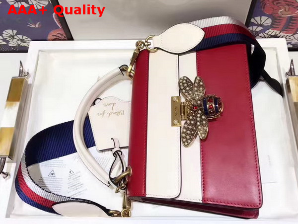 Gucci Queen Margaret Leather Top Handle Bag Red and White Leather Replica