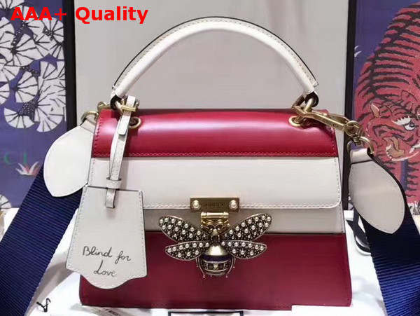 Gucci Queen Margaret Leather Top Handle Bag Red and White Leather Replica