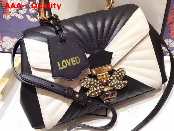 Gucci Queen Margaret Quilted Leather Top Handle Bag Black and White Quilted Leather Replica