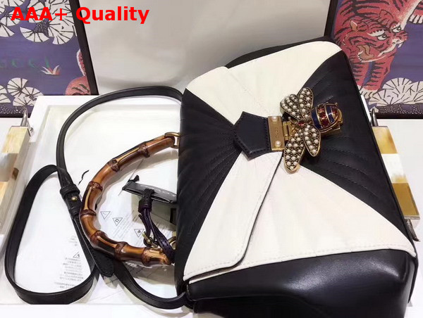 Gucci Queen Margaret Quilted Leather Top Handle Bag Black and White Quilted Leather Replica