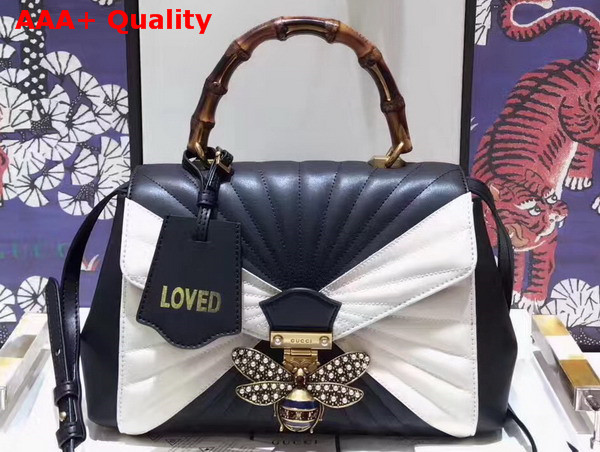 Gucci Queen Margaret Quilted Leather Top Handle Bag Black and White Quilted Leather Replica