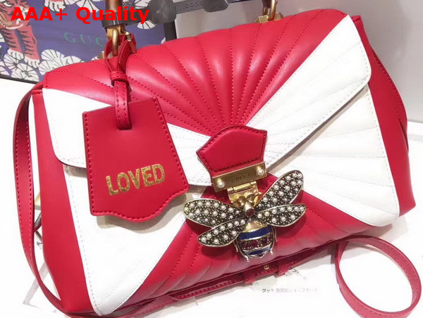 Gucci Queen Margaret Quilted Leather Top Handle Bag Red and White Quilted Leather Replica