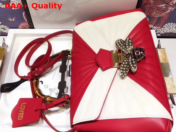 Gucci Queen Margaret Quilted Leather Top Handle Bag Red and White Quilted Leather Replica