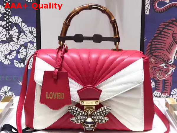 Gucci Queen Margaret Quilted Leather Top Handle Bag Red and White Quilted Leather Replica