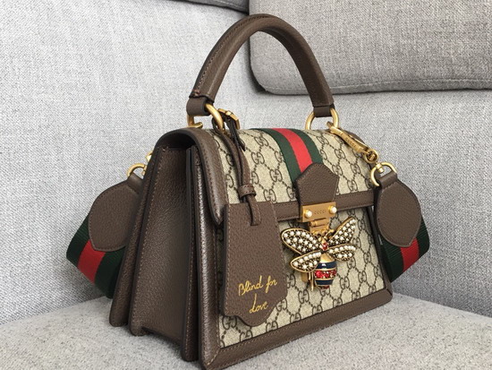 Gucci Queen Margaret Small GG Top Handle Bag Beige Ebony GG Supreme Canvas with Brown Leather Trim 476541