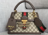 Gucci Queen Margaret Small GG Top Handle Bag Beige Ebony GG Supreme Canvas with Brown Leather Trim 476541