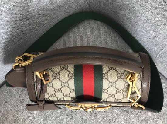 Gucci Queen Margaret Small GG Top Handle Bag Beige Ebony GG Supreme Canvas with Brown Leather Trim 476541