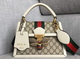 Gucci Queen Margaret Small GG Top Handle Bag Beige Ebony GG Supreme Canvas with White Leather Trim 476541