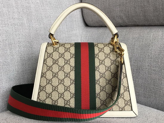 Gucci Queen Margaret Small GG Top Handle Bag Beige Ebony GG Supreme Canvas with White Leather Trim 476541