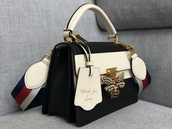 Gucci Queen Margaret Small GG Top Handle Bag Black and White Leather 476541