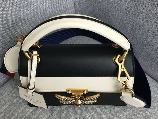 Gucci Queen Margaret Small GG Top Handle Bag Black and White Leather 476541