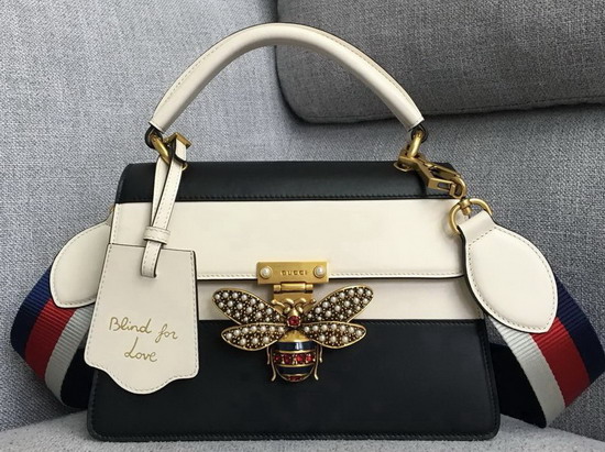 Gucci Queen Margaret Small GG Top Handle Bag Black and White Leather 476541