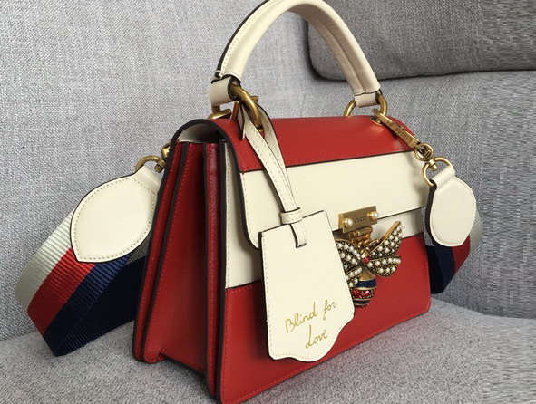 Gucci Queen Margaret Small GG Top Handle Bag Red and White Leather 476541