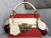 Gucci Queen Margaret Small GG Top Handle Bag Red and White Leather 476541