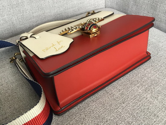 Gucci Queen Margaret Small GG Top Handle Bag Red and White Leather 476541