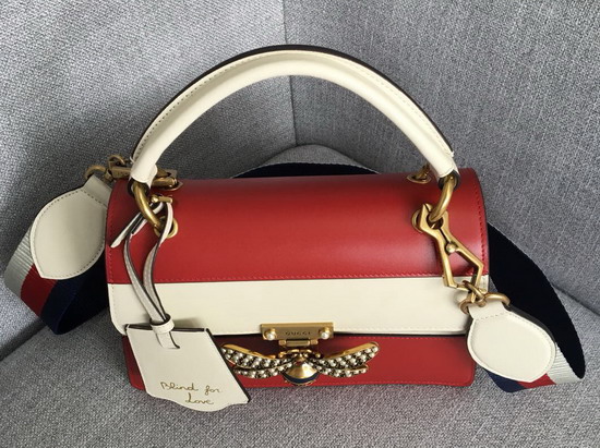 Gucci Queen Margaret Small GG Top Handle Bag Red and White Leather 476541