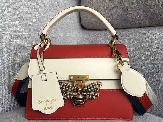 Gucci Queen Margaret Small GG Top Handle Bag Red and White Leather 476541