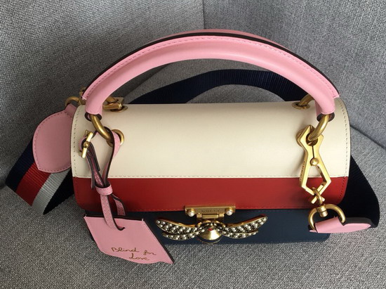 Gucci Queen Margaret Small GG Top Handle Bag White Red Blue Leather 476541