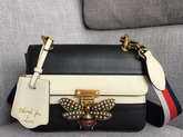 Gucci Queen Margaret Small Shoulder Bag in Black and White Leather 476542