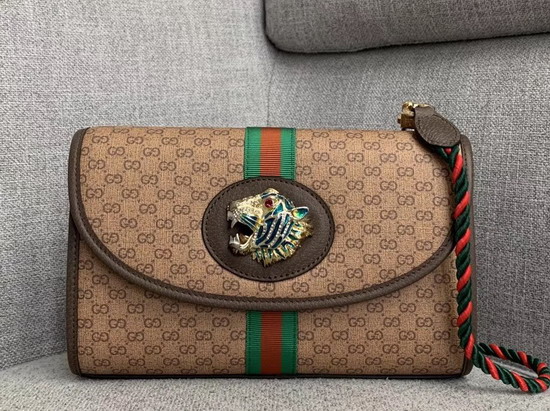 Gucci Rajah GG Small Shoulder Bag in Beige Ebony Mini GG Supreme Canvas