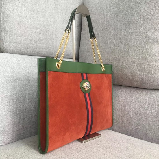 Gucci Rajah Large Tote Orange Suede 537219