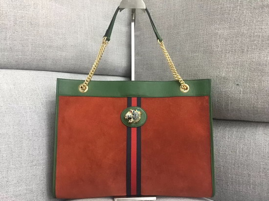 Gucci Rajah Large Tote Orange Suede 537219