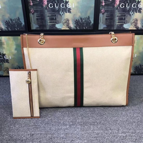 Gucci Rajah Large Tote in Beige Vintage Canvas 537219