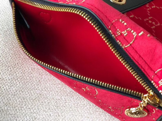 Gucci Rajah Large Tote in Red GG Velvet with Black Patent Leather Trim