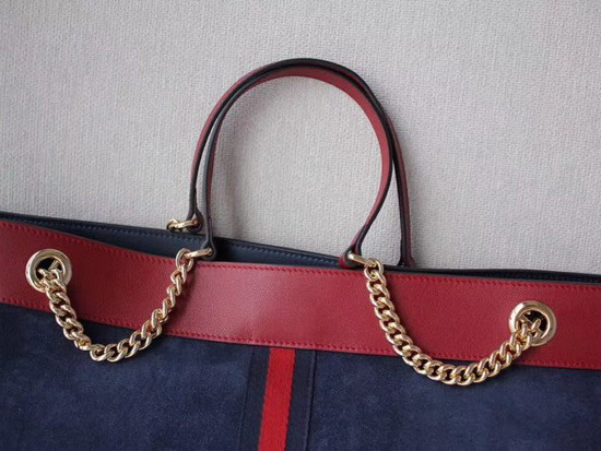 Gucci Rajah Large Tote with NY Yankees Patch Dark Blue Suede with Blue and Red Web 537219