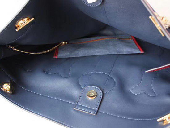 Gucci Rajah Large Tote with NY Yankees Patch Dark Blue Suede with Blue and Red Web 537219