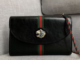 Gucci Rajah Medium Shoulder Bag in Black Leather with Green and Red Web 564697