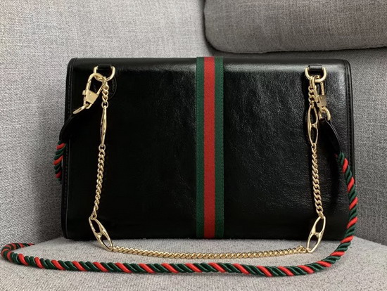 Gucci Rajah Medium Shoulder Bag in Black Leather with Green and Red Web 564697