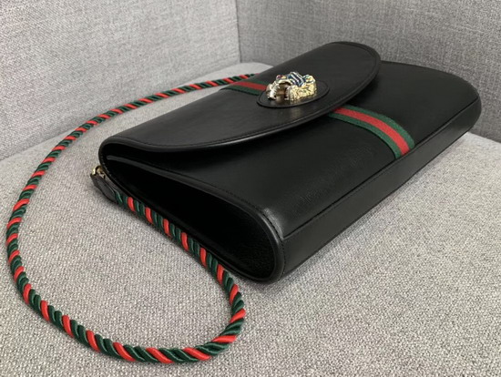 Gucci Rajah Medium Shoulder Bag in Black Leather with Green and Red Web 564697