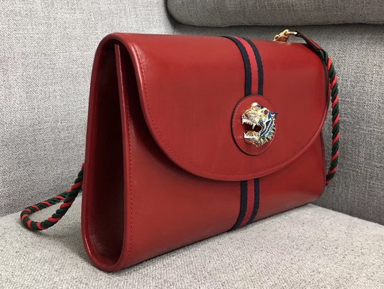 Gucci Rajah Medium Shoulder Bag in Red Leather with Blue and Red Web 564697