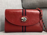 Gucci Rajah Medium Shoulder Bag in Red Leather with Blue and Red Web 564697