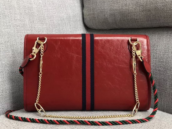 Gucci Rajah Medium Shoulder Bag in Red Leather with Blue and Red Web 564697