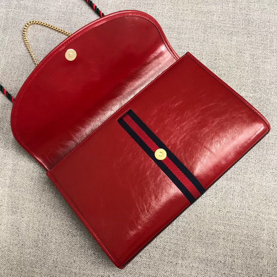 Gucci Rajah Medium Shoulder Bag in Red Leather with Blue and Red Web 564697