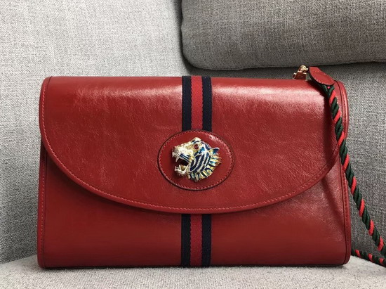 Gucci Rajah Medium Shoulder Bag in Red Leather with Blue and Red Web 564697