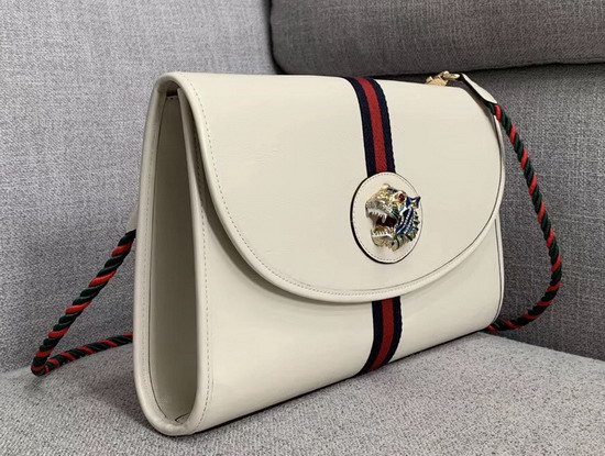 Gucci Rajah Medium Shoulder Bag in White Leather with Blue and Red Web 564697