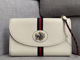 Gucci Rajah Medium Shoulder Bag in White Leather with Blue and Red Web 564697