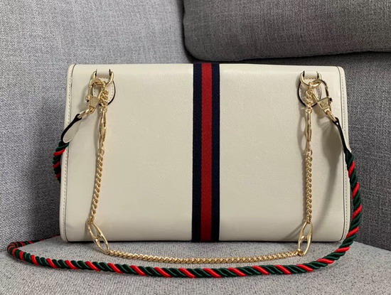 Gucci Rajah Medium Shoulder Bag in White Leather with Blue and Red Web 564697