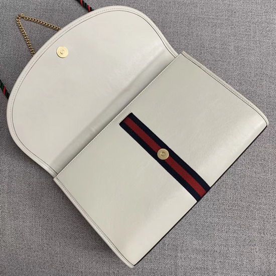 Gucci Rajah Medium Shoulder Bag in White Leather with Blue and Red Web 564697