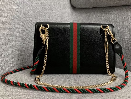 Gucci Rajah Small Shoulder Bag in Black Leather with Green and Red Web