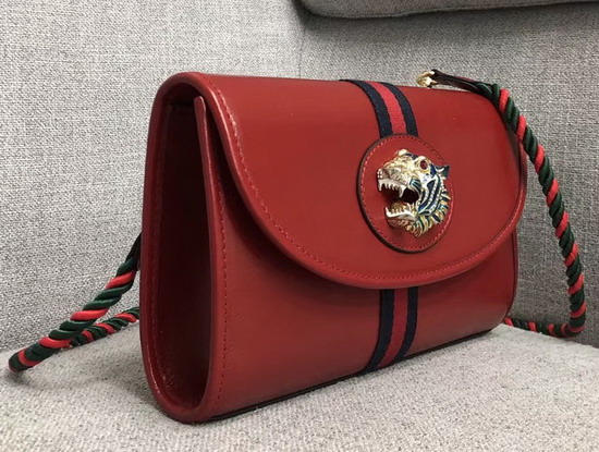 Gucci Rajah Small Shoulder Bag in Red Leather with Blue and Red Web